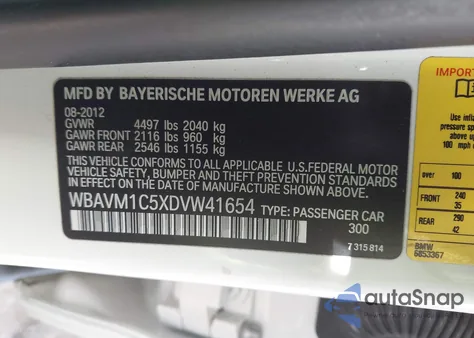 2013 BMW X1 Sdrive28I из США, поврежденный, VIN WBAVM1C5XDVW41654
